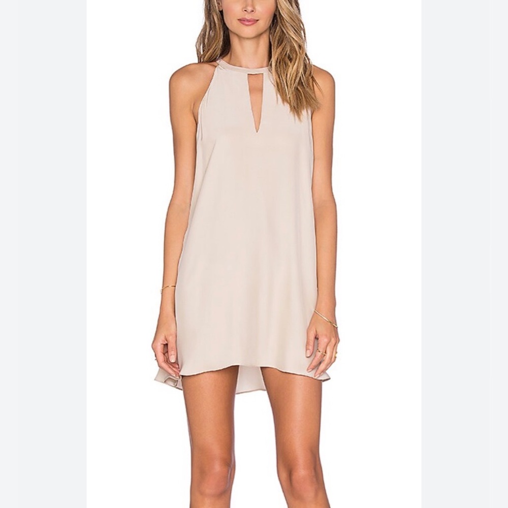 Amanda Uprichard Riley Silk Slip Tie Neck Dress in Beige Sand  Sz M